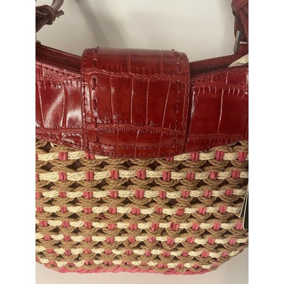 "M.C. Marc Chantal Red Straw & Leather Shoulder Bag Silver Tone Hardware NWT - Picture 11 of 16